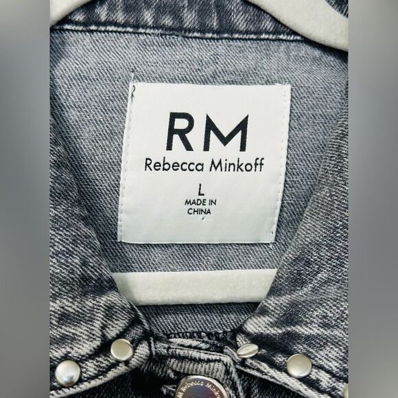 NWOT Rebecca Minkoff Studded Light Black Wash Denim Jean Jacket Women’s Sz L - Picture 10 of 16